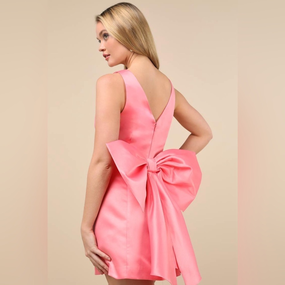 Lulus Charming Celebration Pink Taffeta Bow Mini
Dress